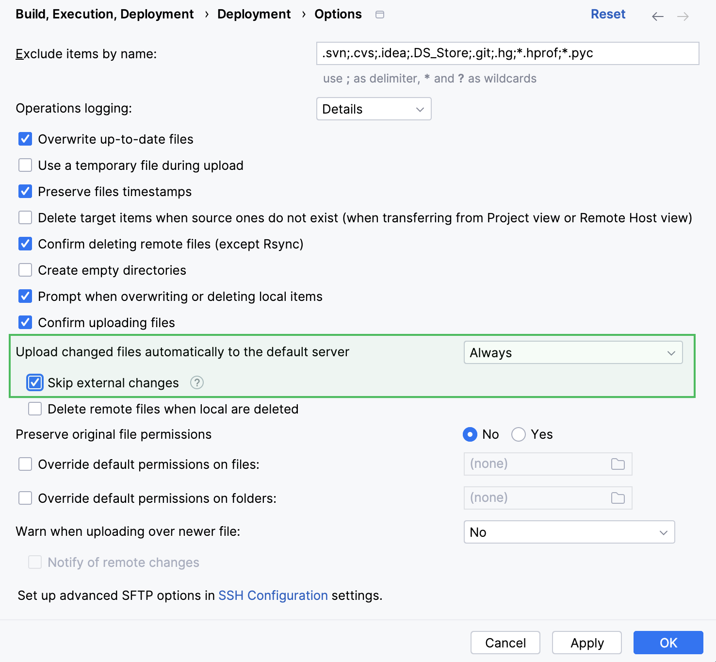 Skip external changes Skip external changes