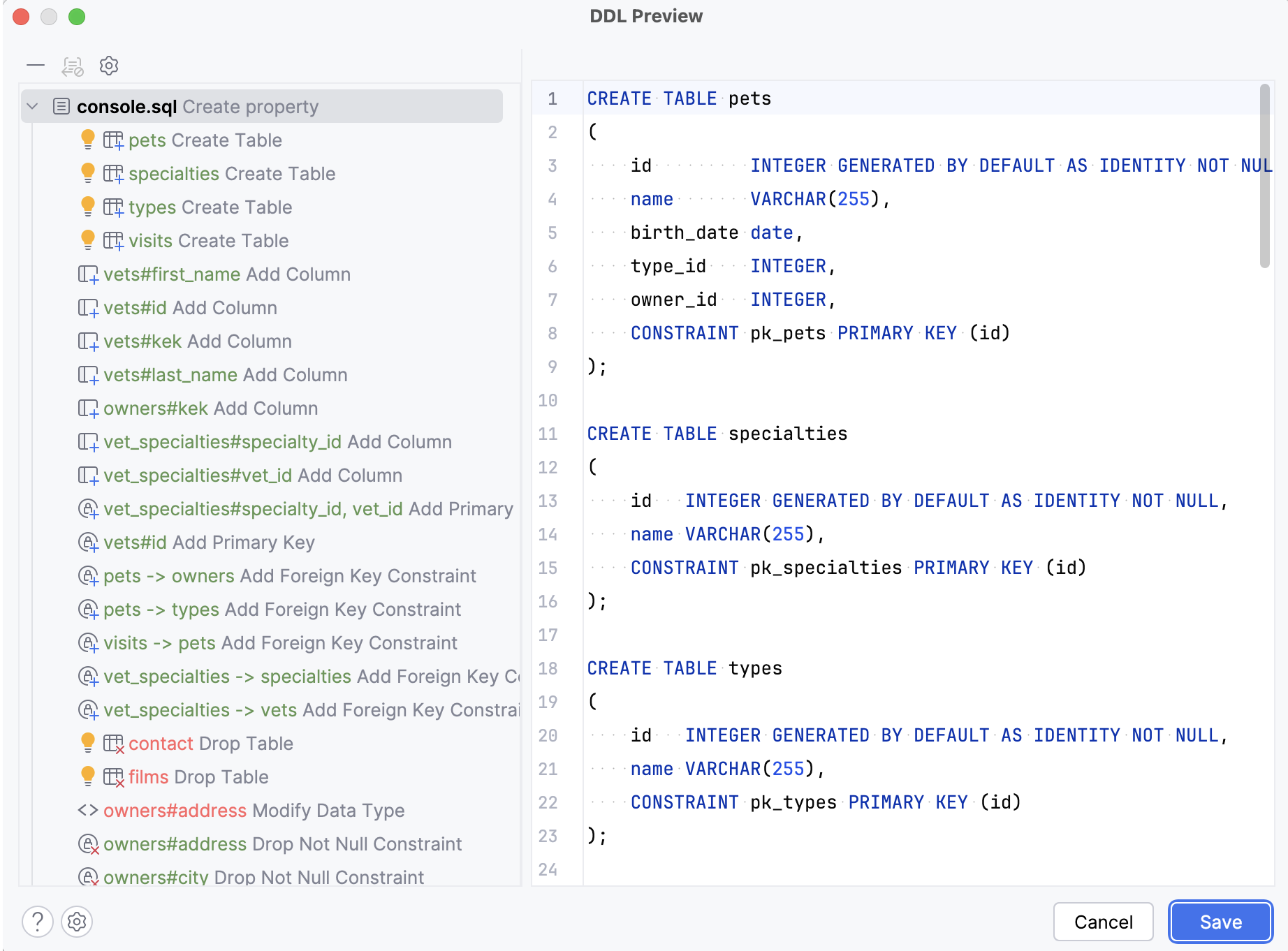 Preview DDL window Preview DDL window