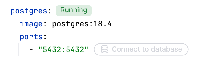 Service status in a Docker Compose file in the editor Service status in a Docker Compose file in the editor