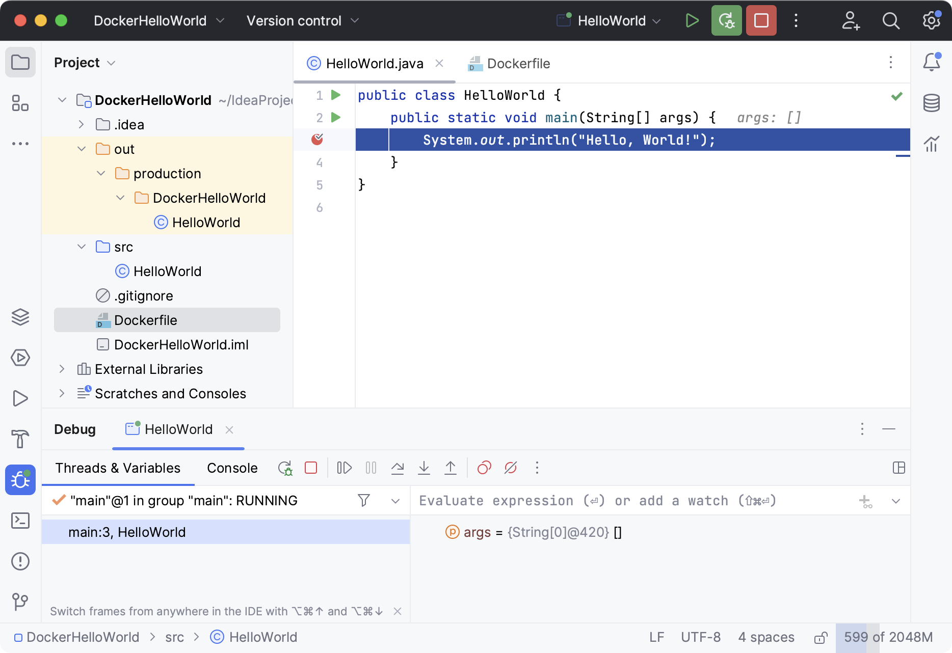 Debugging Java app on a Docker run target Debugging Java app on a Docker run target
