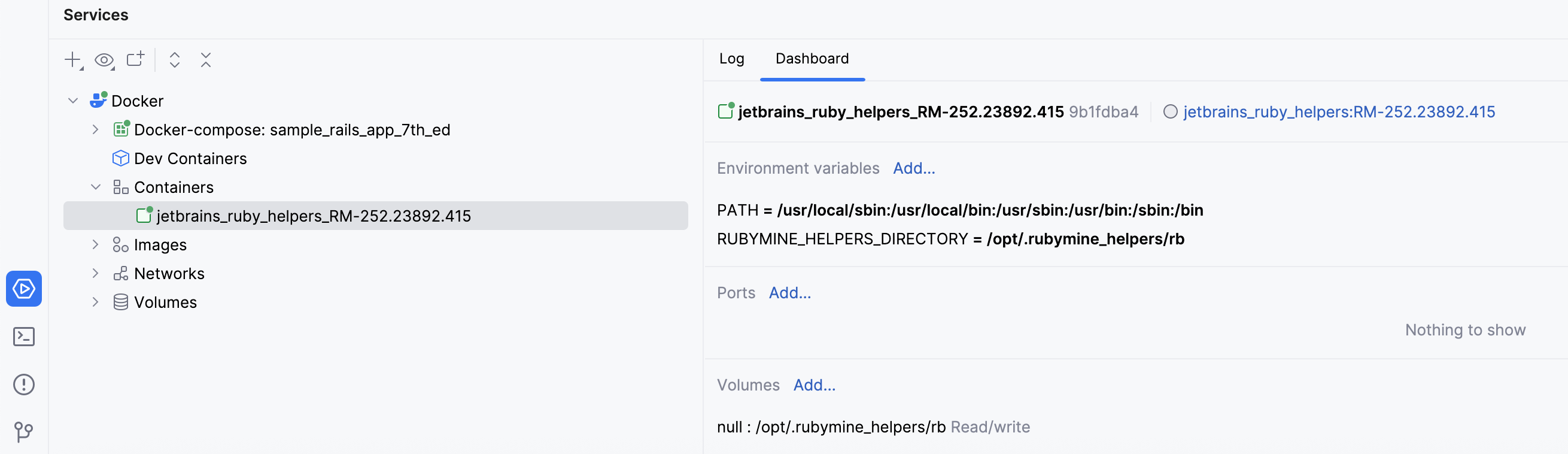 Docker tool window: Helpers Docker tool window: Helpers