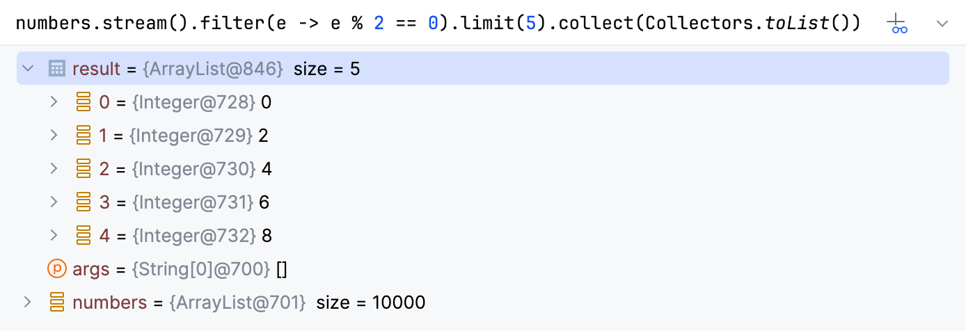 Result of an expression in the Variables tab Result of an expression in the Variables tab
