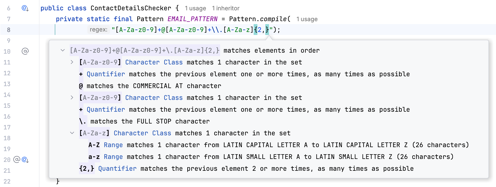 Tooltip explaining elements of a regular expression Tooltip explaining elements of a regular expression