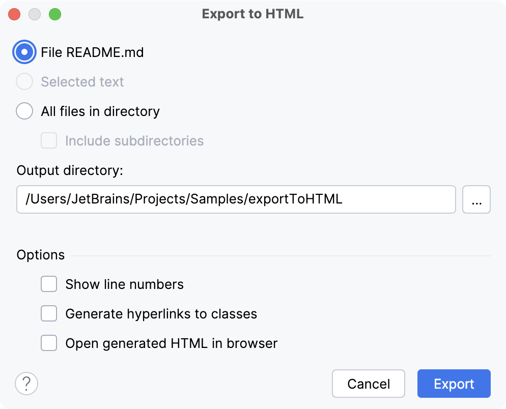 Exporting file to HTML Exporting file to HTML