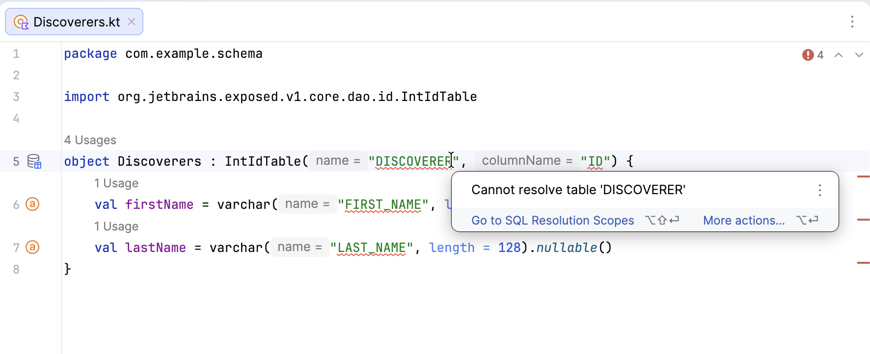 A hint for unresolved table definition