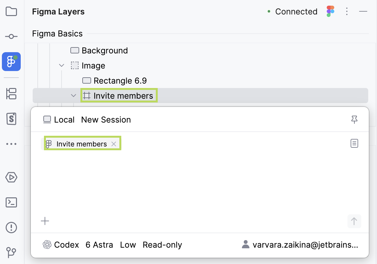 The Air popup window with the selected layer added The Air popup window with the selected layer added