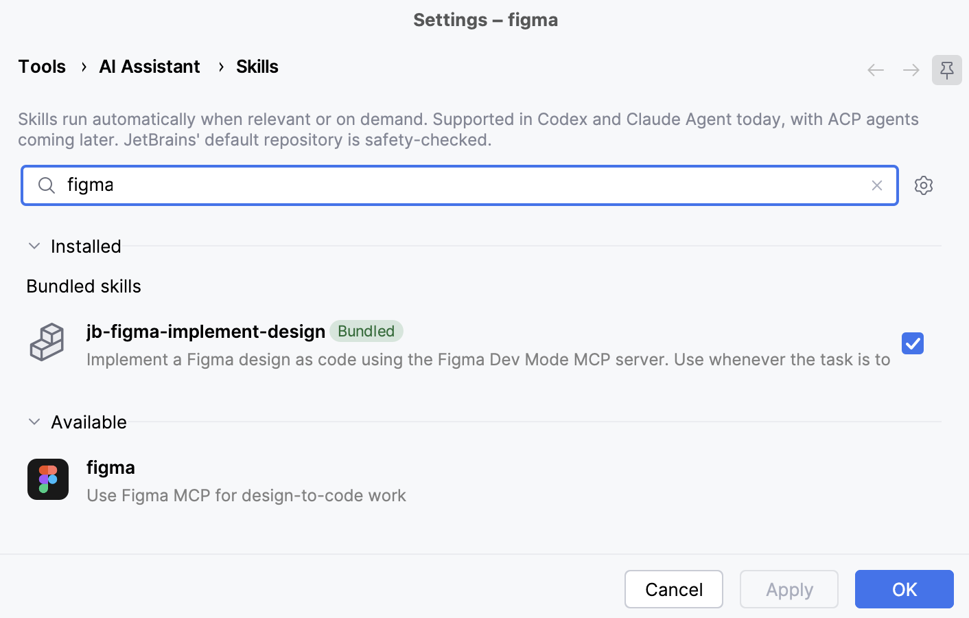 Figma skills in Settings