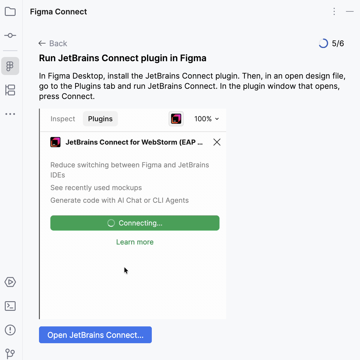 The JetBrains Connect plugin installation dialog