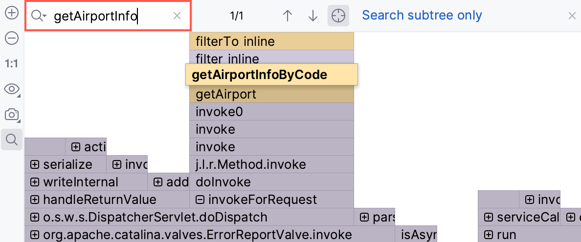 Using the search in the Flame Graph tab Using the search in the Flame Graph tab