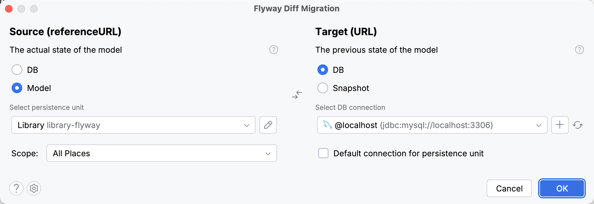 Migration Script window