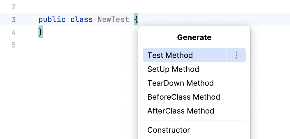 Generating a new test method Generating a new test method