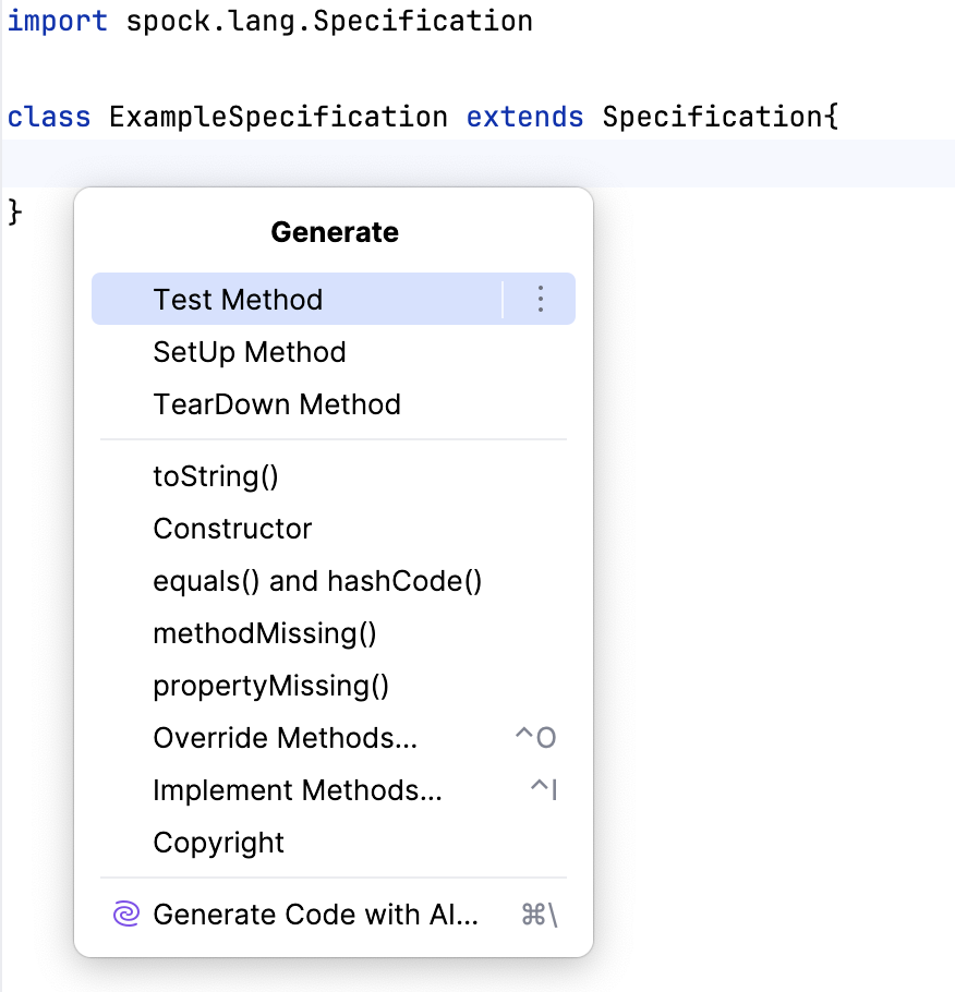 Generated Test method Generated Test method
