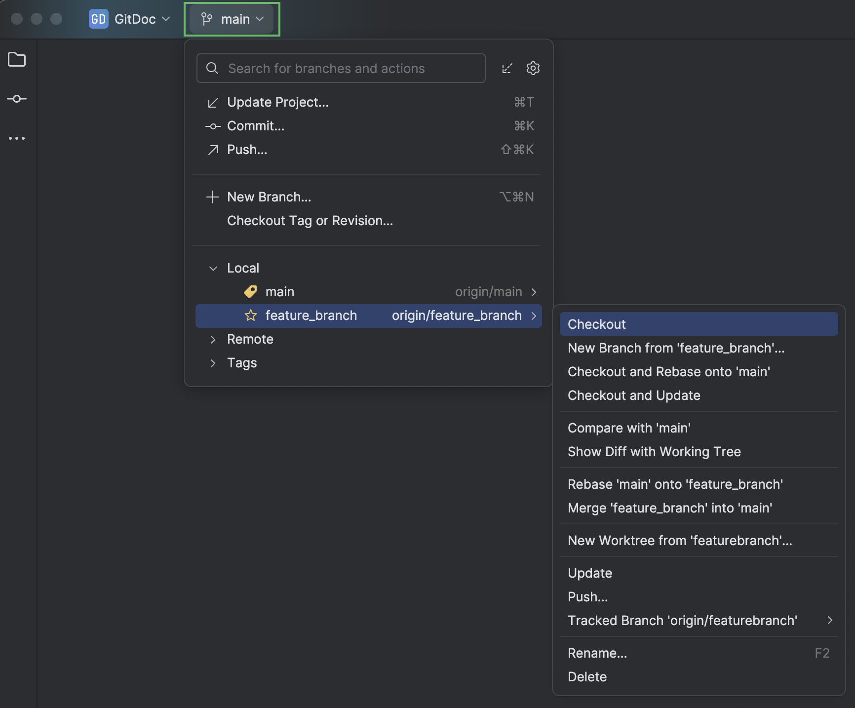 管理 Git 分支 | PyCharm 文档