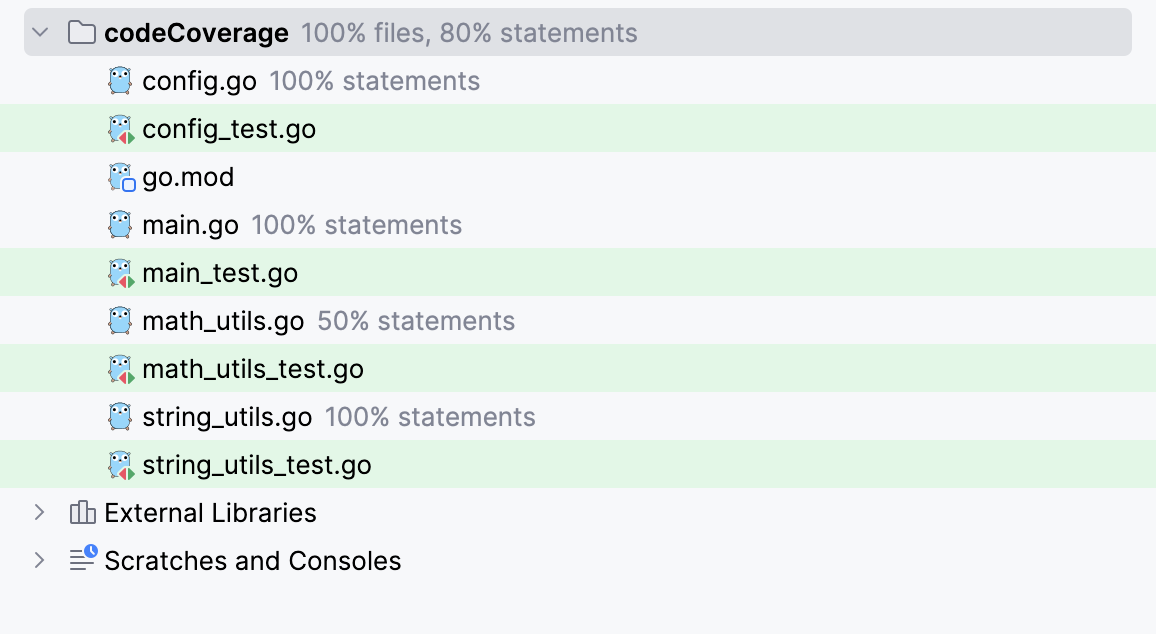 Code coverage results in the Project tool window Code coverage results in the Project tool window