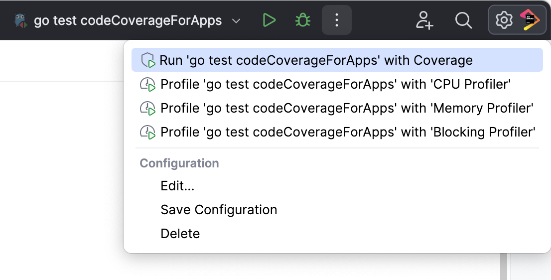 A menu appears on clicking More Actions in the Run widget A menu appears on clicking More Actions in the Run widget