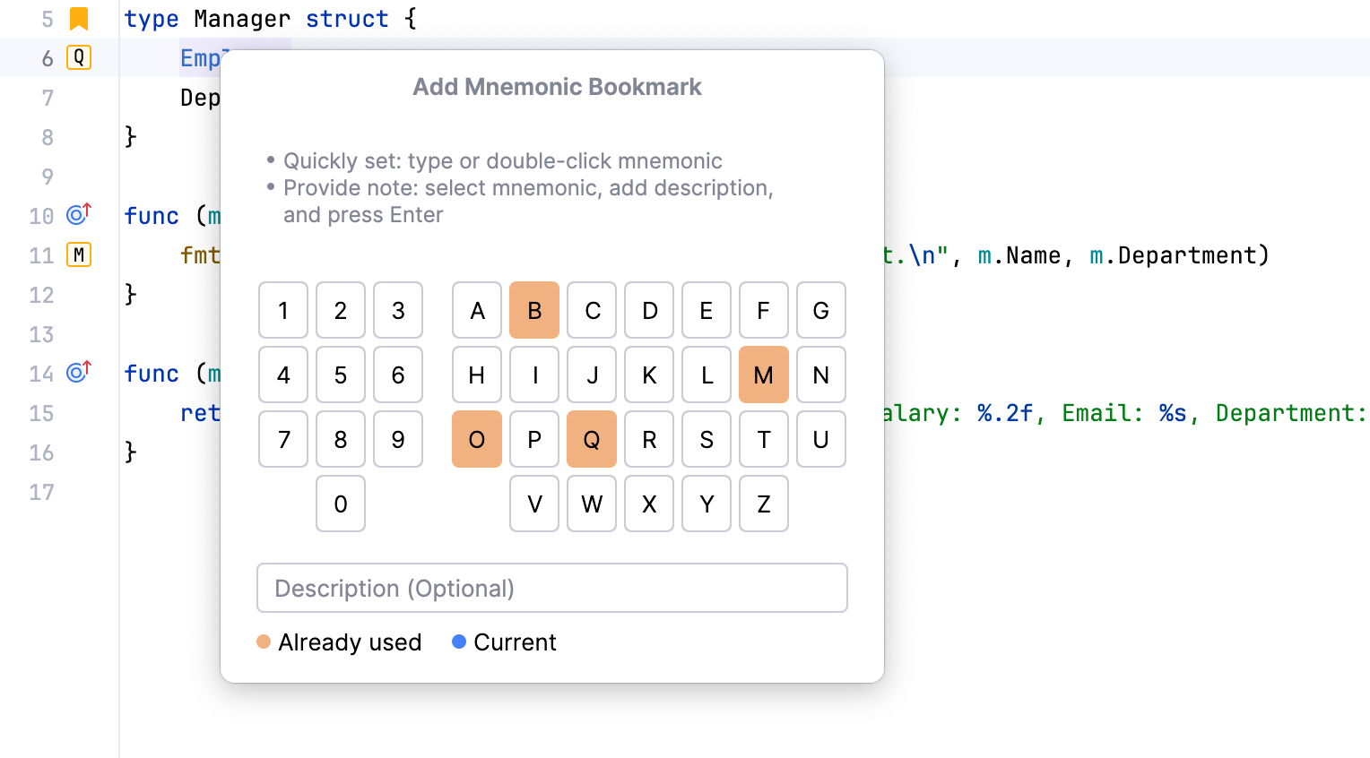 Adding a mnemonic bookmark Adding a mnemonic bookmark