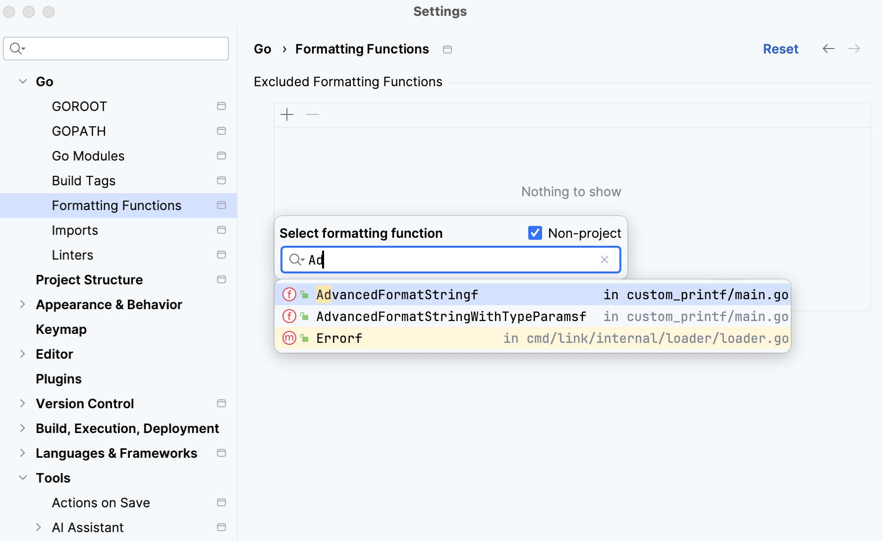 Adding formatting functions in settings Adding formatting functions in settings