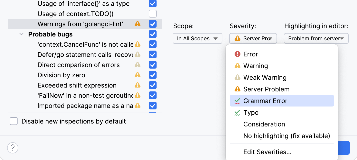 Adjust severity levels for linters Adjust severity levels for linters