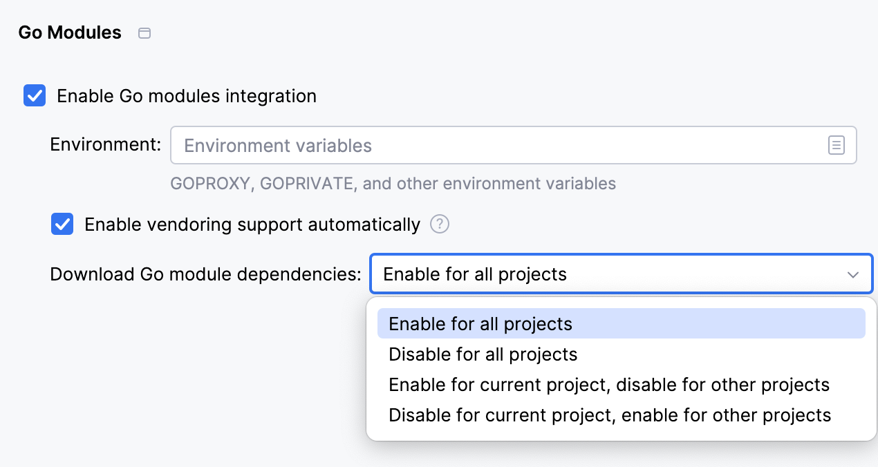 Automatic download of Go modules Automatic download of Go modules