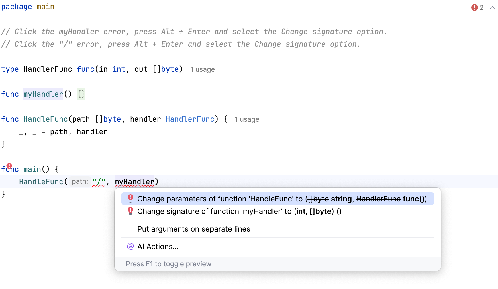 Change the parameter type Change the parameter type
