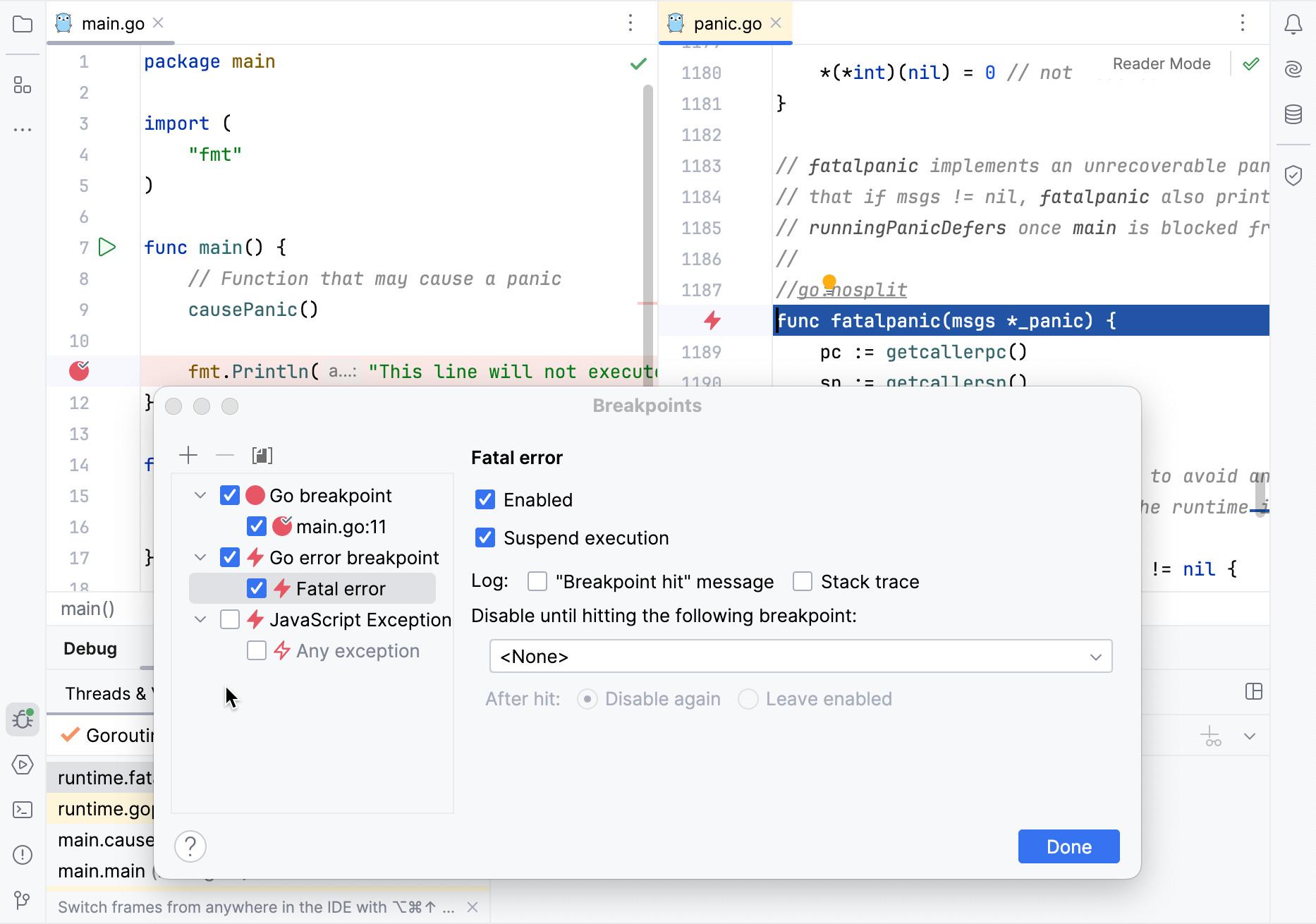 Create an exception breakpoint Create an exception breakpoint
