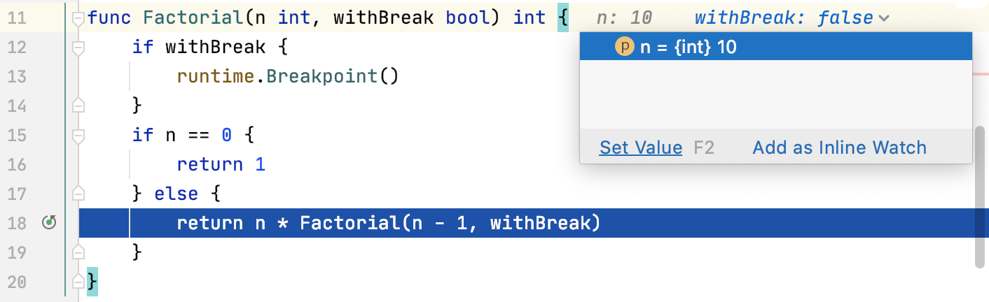 Inline hint menu
