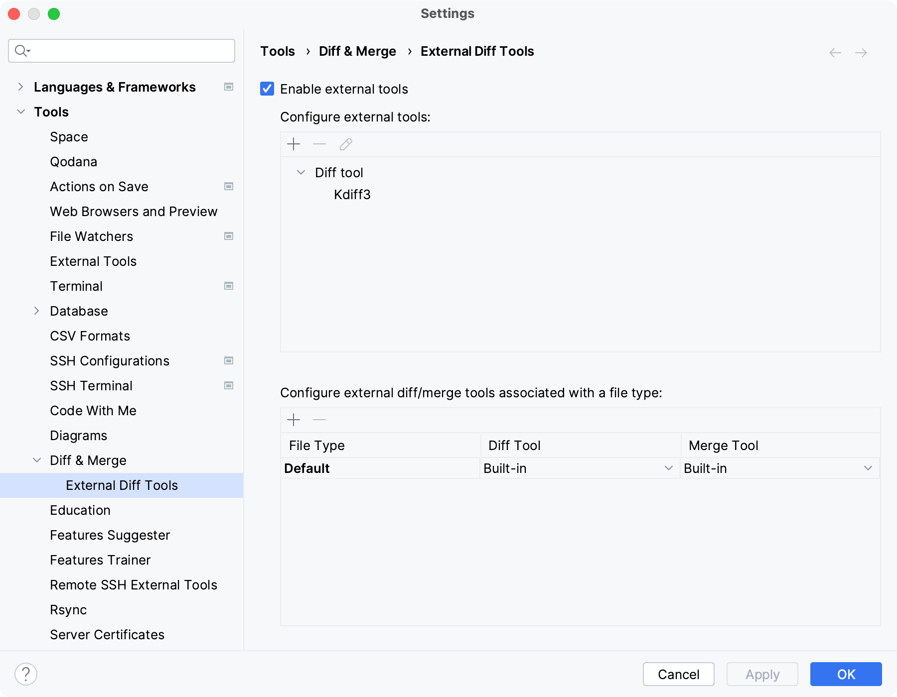 Enable external diff tools Enable external diff tools
