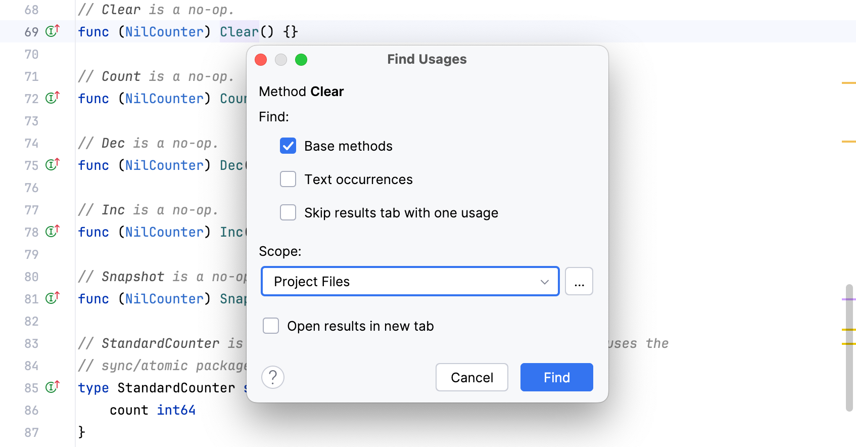 Find Usages dialog (Change Scope) Find Usages dialog (Change Scope)