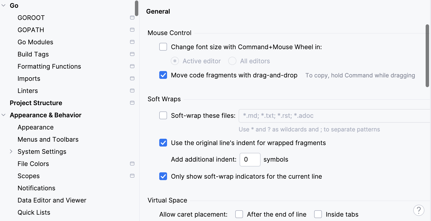 Global settings marked in the Settings dialog Global settings marked in the Settings dialog