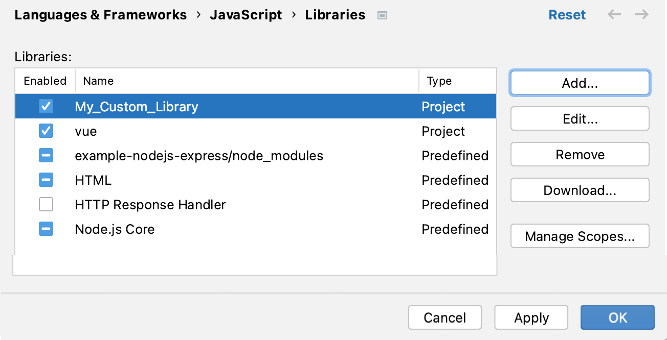 The new custom library is added to the list The new custom library is added to the list