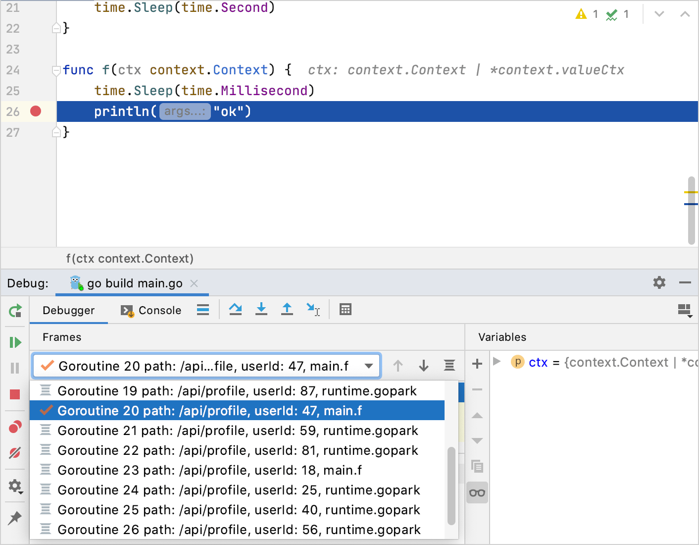 标记的 goroutine 列表 标记的 goroutine 列表