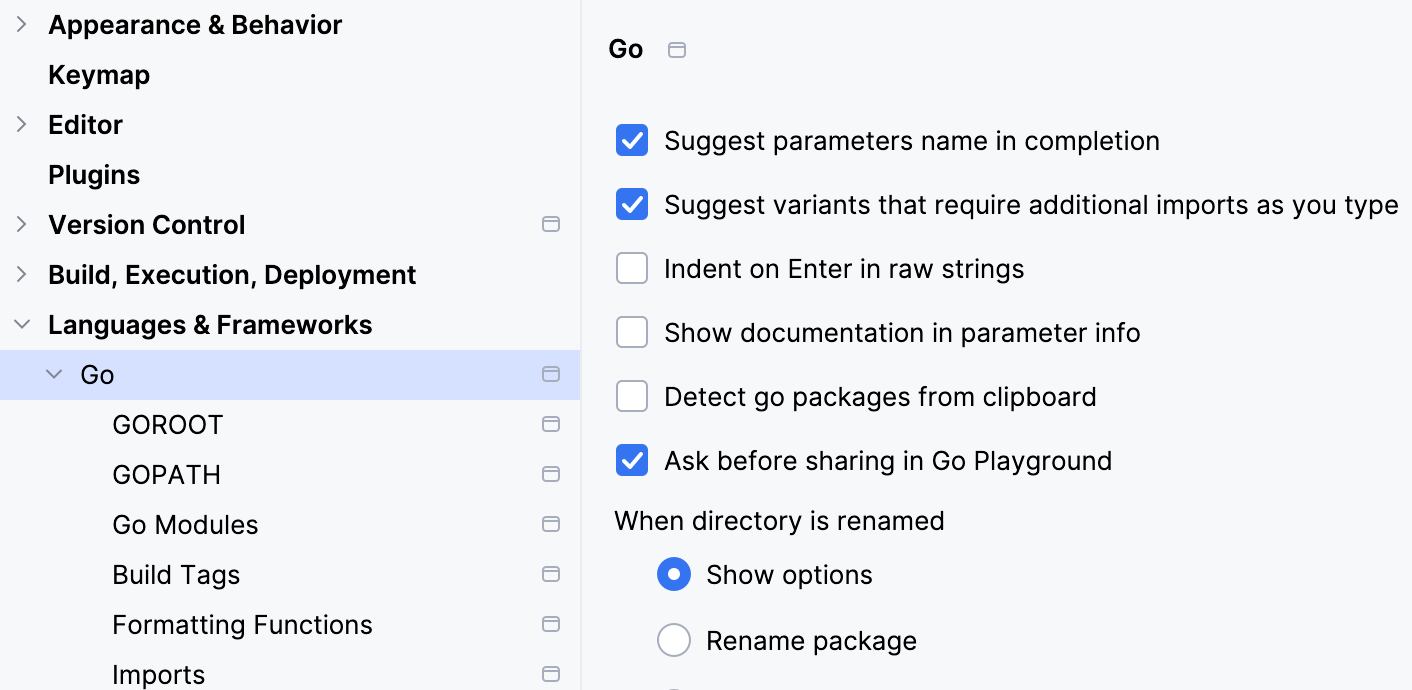 Location of Go settings Location of Go settings