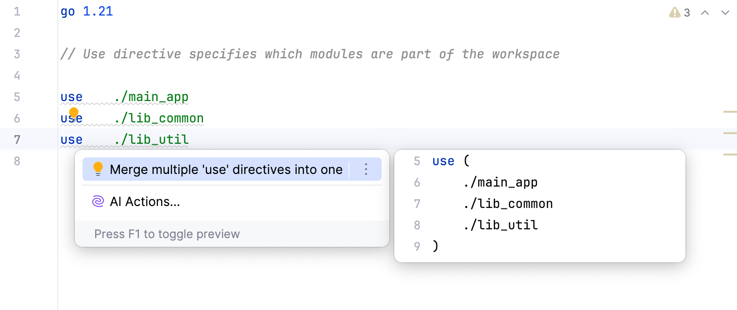 Merge several use directives into one directive Merge several use directives into one directive