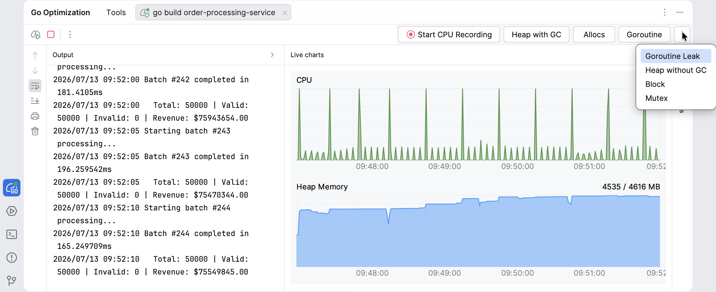 Available profiles in Go Optimization tool window Available profiles in Go Optimization tool window