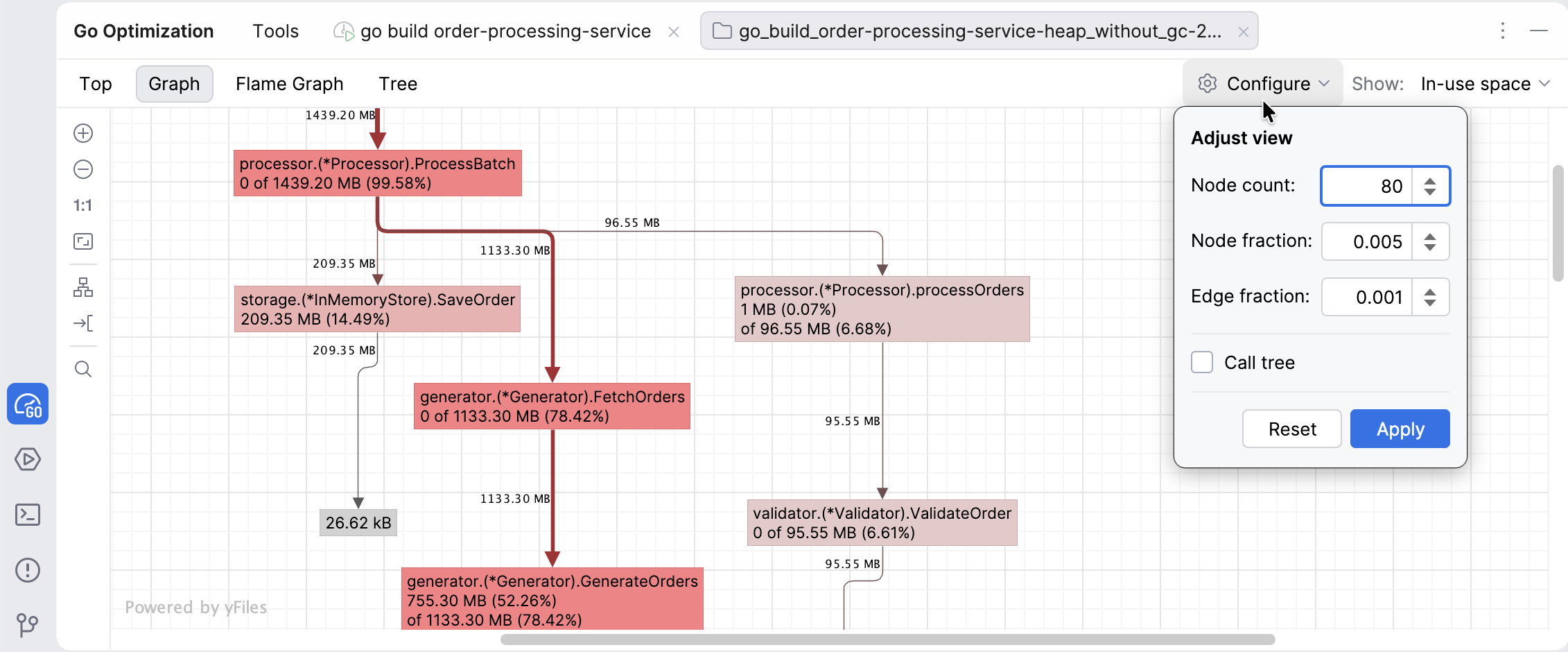 Graph view in the Go profiler Graph view in the Go profiler