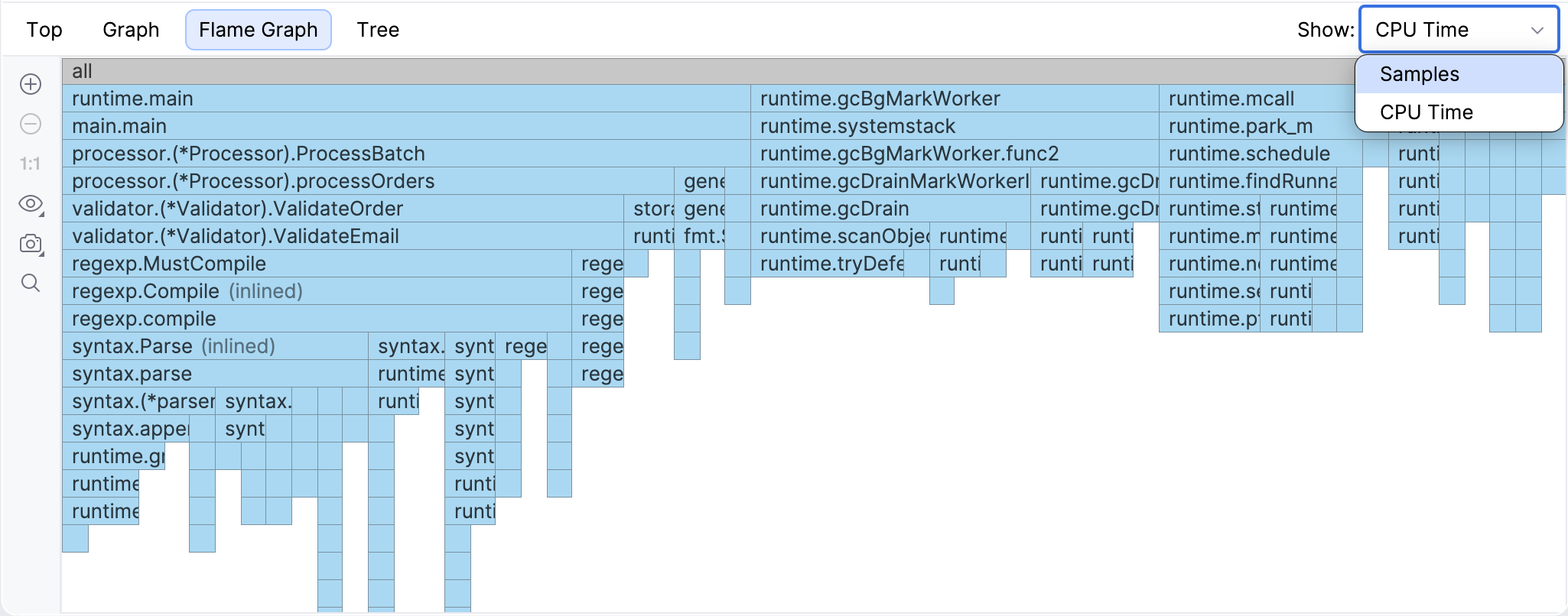 The Show menu in the Go Optimization tool window The Show menu in the Go Optimization tool window
