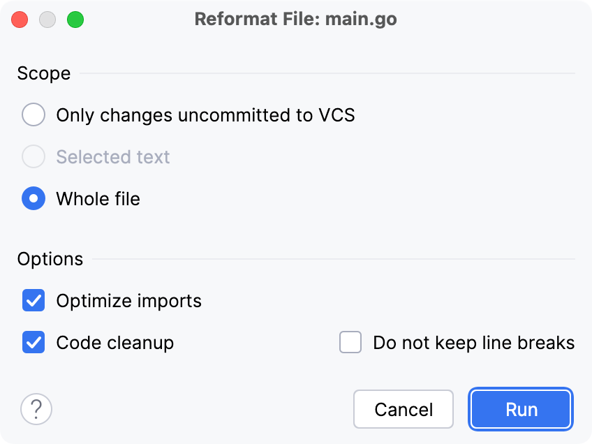 Reformat file dialog Reformat file dialog