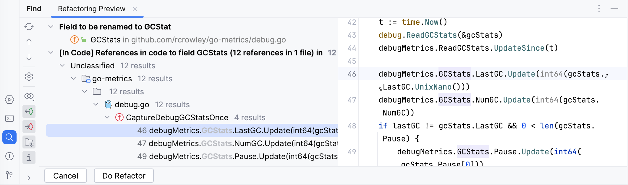 The refactoring dialog The refactoring dialog