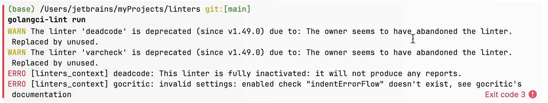 Running golangci-lint in the terminal Running golangci-lint in the terminal