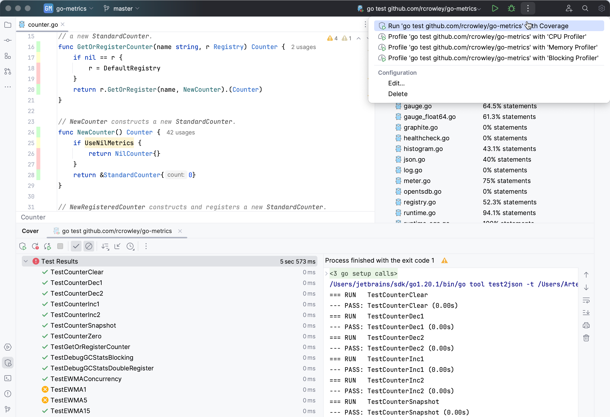 Run a test with code coverage Run a test with code coverage
