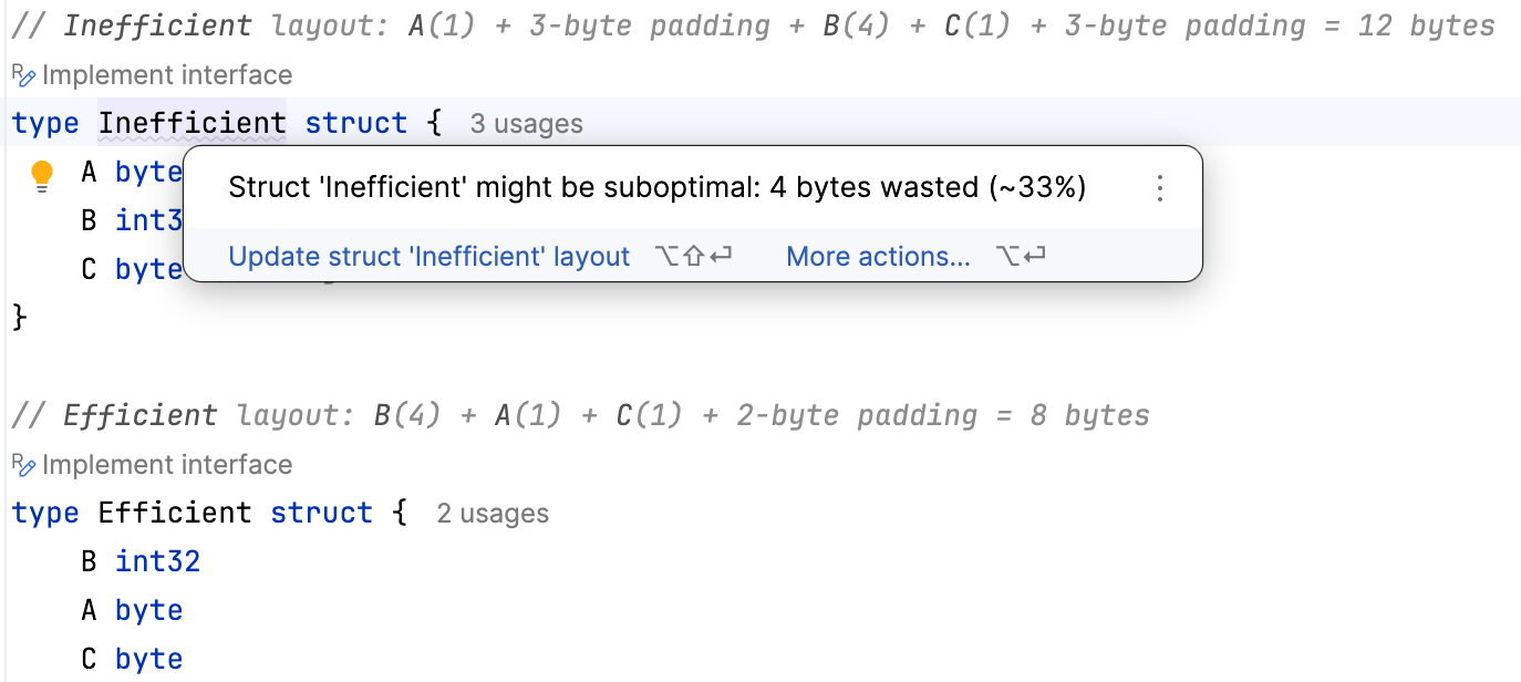 Struct optimization highlighting Struct optimization highlighting