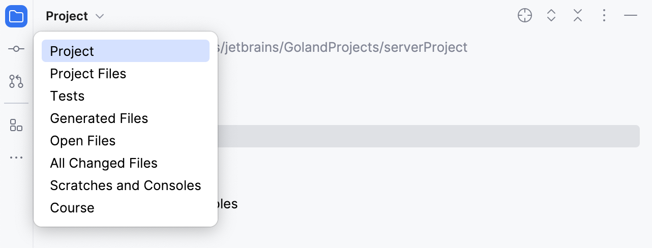 The Project tool window with the Group Tabs option enabled The Project tool window with the Group Tabs option enabled
