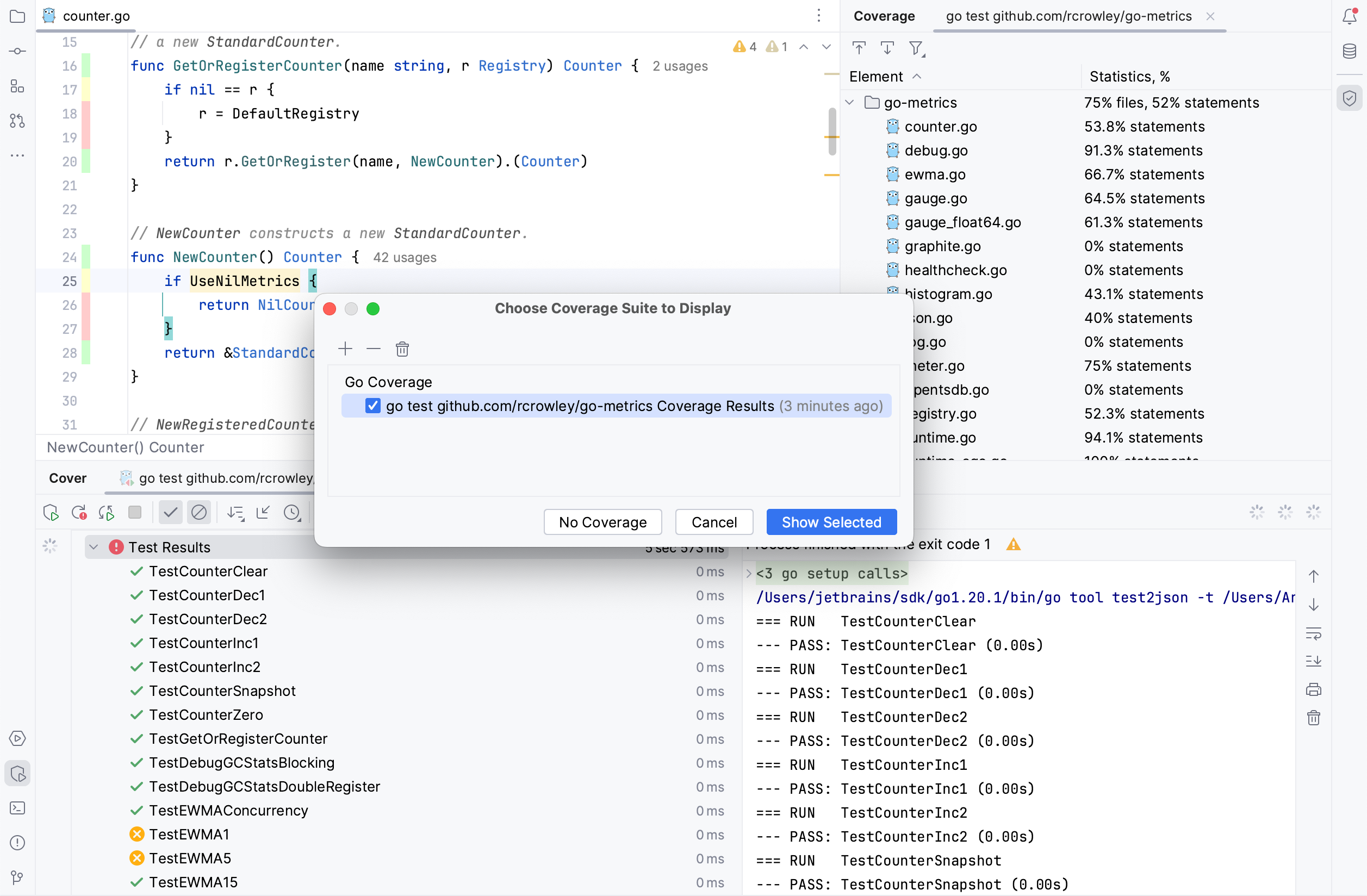 View code coverage results View code coverage results