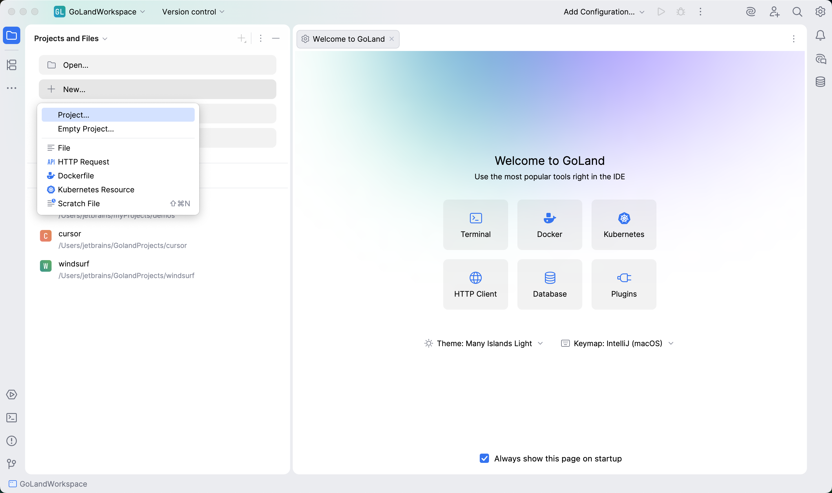 Welcome screen