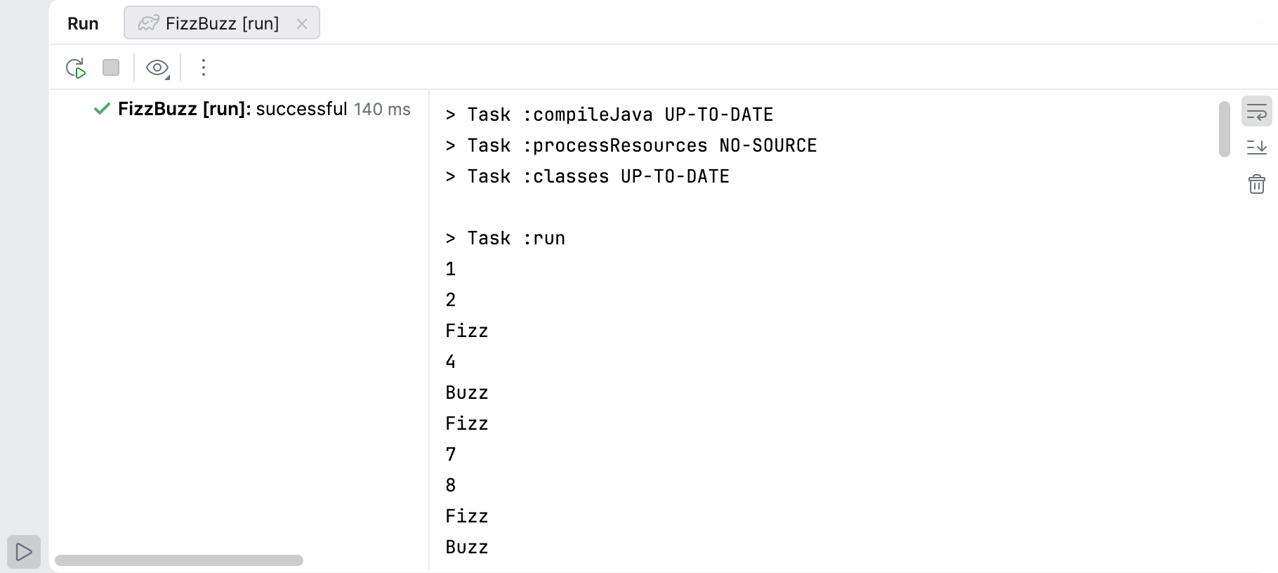 Run tool window: run task output Run tool window: run task output