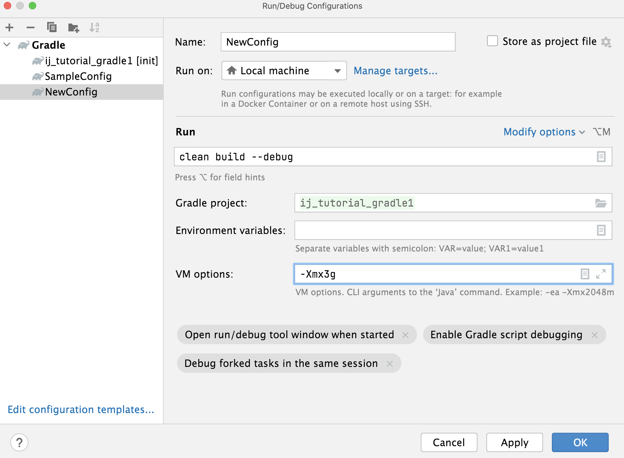 Gradle Run/Debug configuration Gradle Run/Debug configuration