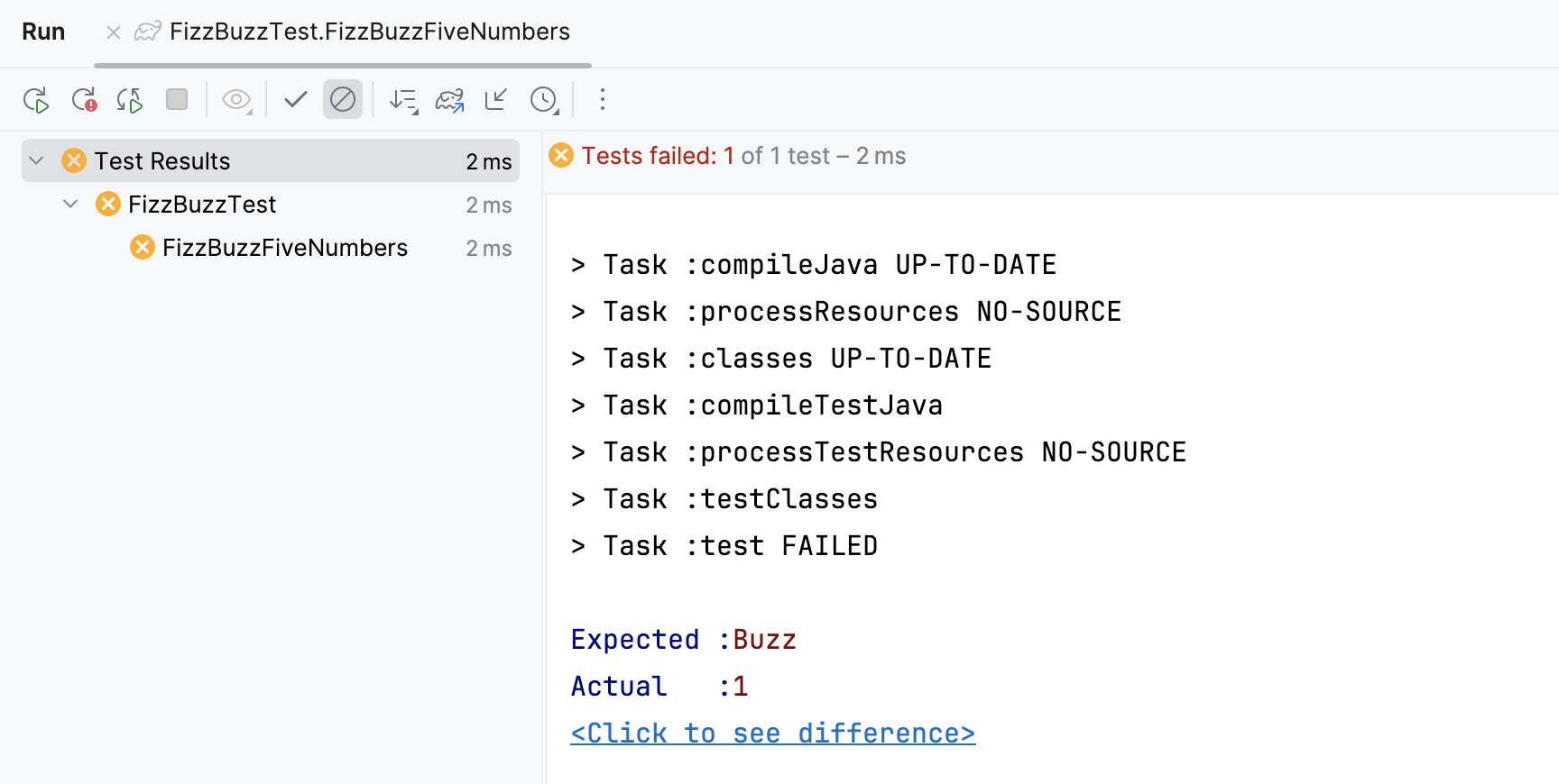 Run tool window / run test with Gradle
