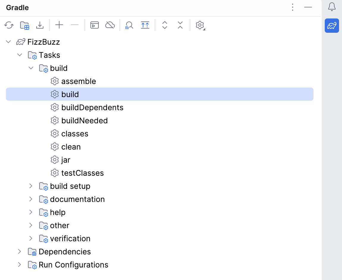 Gradle tool window: build task Gradle tool window: build task
