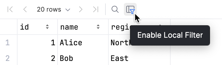 'Enable Local Filter' icon in the toolbar 'Enable Local Filter' icon in the toolbar