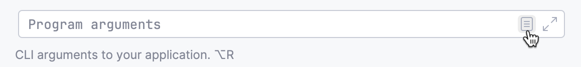'Insert Macros' icon in the 'Program arguments' field 'Insert Macros' icon in the 'Program arguments' field